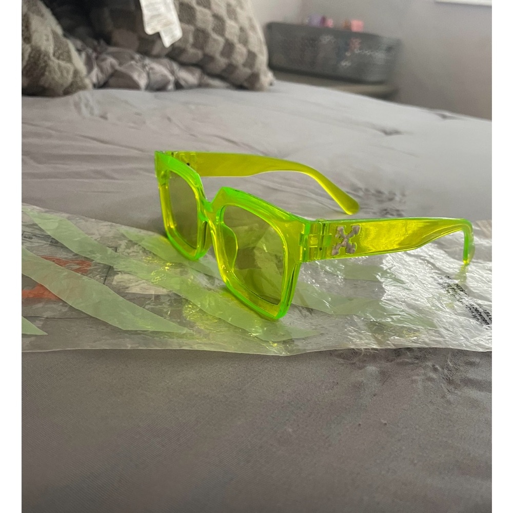 Off-White Neon Green Transparent Square Sunglasses